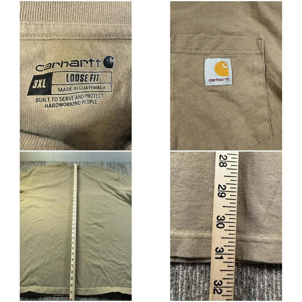 Carhartt Shirt Mens 3XL Beige Pocket Workwear Tagless Tee Henley Lot 2
